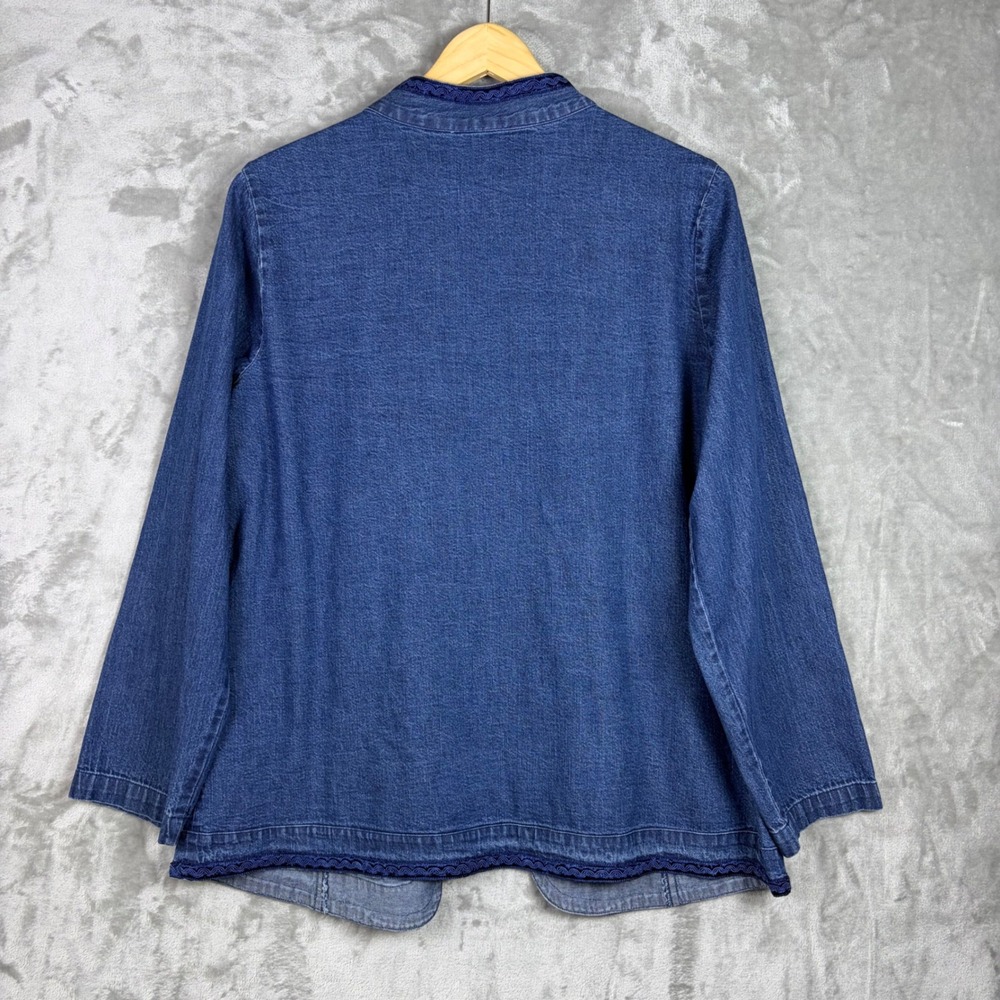 VTG Embroidered Denim Jacket Women XL Floral Boho Cottagecore Open Front Jean - Picture 2 of 10